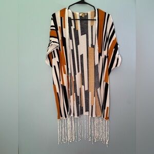 Lavish Open Front Cardigan Womens Small Bohemian Fringe Festival Black Orange